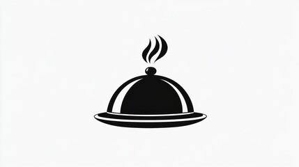 Obraz premium Hot food cloche, restaurant, steaming dish, white background, menu design