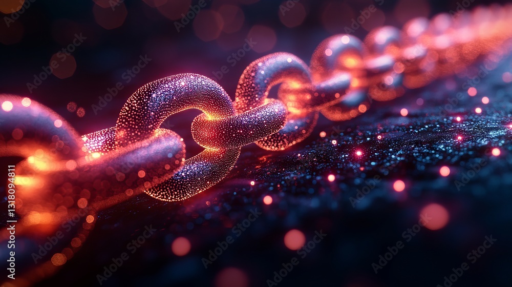 Poster innovative blockchain technology concept featuring a circuit board chain with integrated cpu on a st