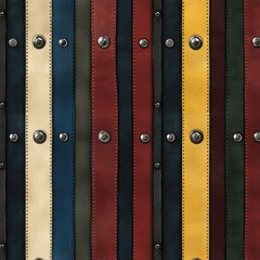 Colorful leather straps with metal rivets.