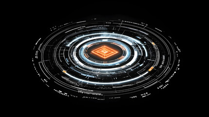 Obraz premium Futuristic Digital Ring With Glowing Blue And Orange Neon Lights Against Black Background