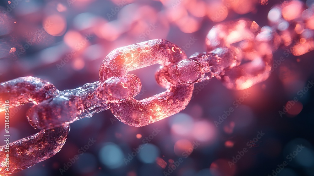 Poster innovative blockchain technology concept featuring a circuit board chain with integrated cpu on a st