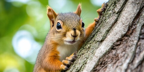 Red Squirrel Tree Park Nature Closeup