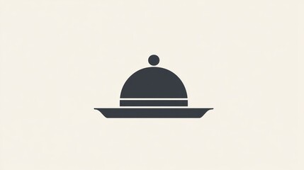 Food dome server on tray, simple background, restaurant menu icon