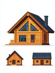 Three-dimensional wooden cabin design variations