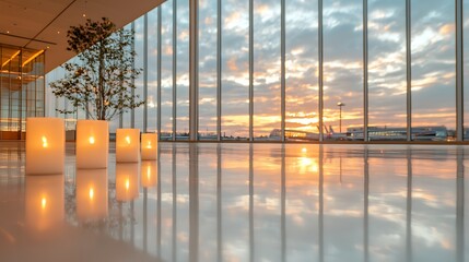 Fototapeta premium Sunset reflection modern office building photography urban environment low angle tranquility and calmness