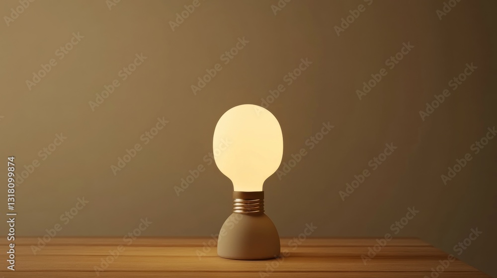 Poster modern table lamp with soft glowing light source on a wooden surface in the warm atmosphere of a coz