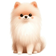 Fototapeta premium Playful dog concept. A cute, fluffy Pomeranian dog character with big eyes and a friendly expression, sitting in a playful pose.