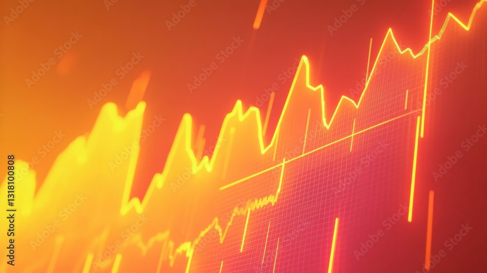 Poster abstract visualization of market trends with a bright orange and yellow color scheme representing fi
