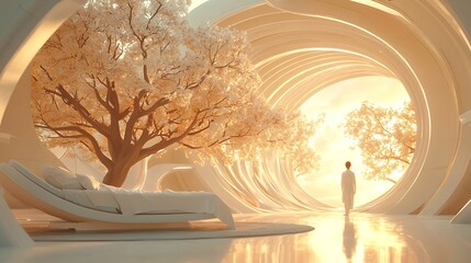 Ethereal journey of serenity futuristic space digital art tranquil environment dreamlike viewpoint