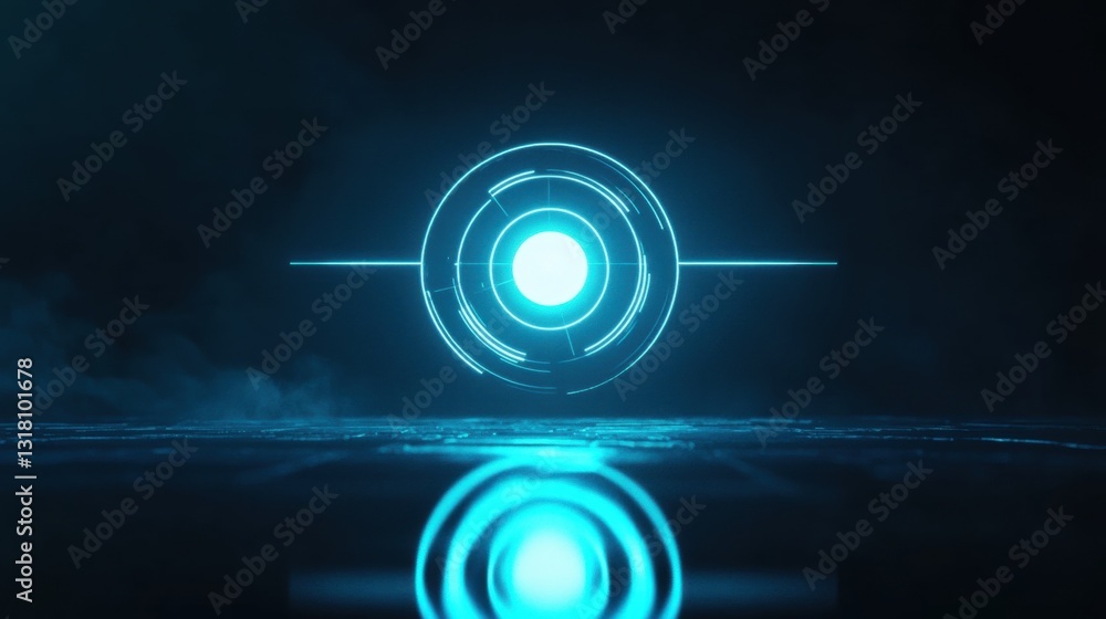 Poster abstract futuristic glowing circle design with light effects and reflections in dark background for 