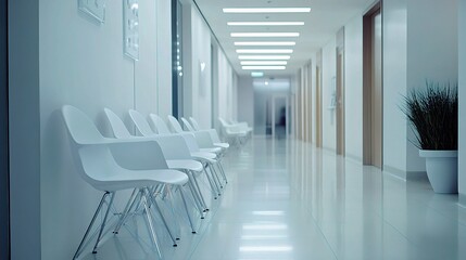 Fototapeta premium Modern Empty Hospital Corridor with Minimalist Design