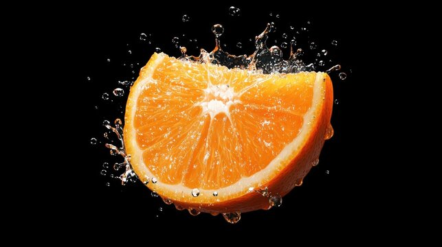 Juicy orange splash kitchen counter food dark background close-up view freshness and vibrancy captured in delicious citrus moment