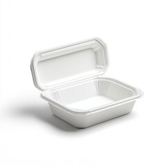 White Disposable Food Container for Takeout, Takeaway, and Meal Preparation with Lid Isolated on White Background