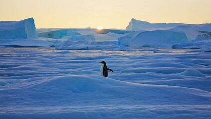 Lone Penguin in the Polar Sunset