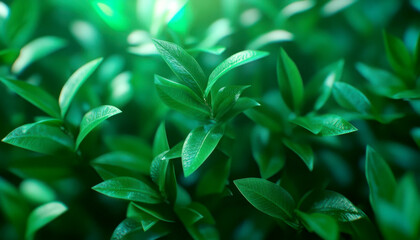 Fototapeta premium Close-up view of vibrant green leaves in natural light.
