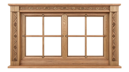 wooden window frame isolated on white or transparent background, png
