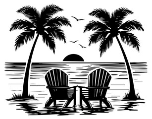 Beach Ocean Outdoor Travel Vacation Chair Palm Tree