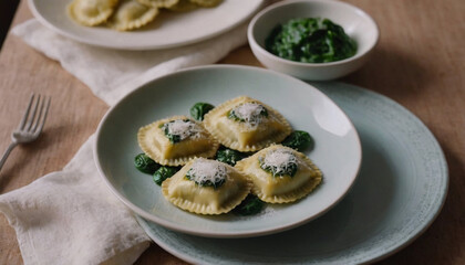 ricotta and spinach ravioli on a plate