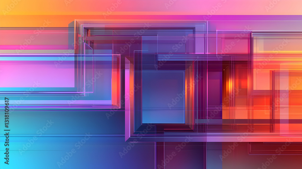 Aufkleber abstract composition of vibrant transparent rectangular geometric shapes with a gradient orange pink