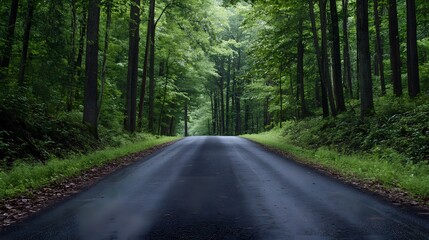 Fototapeta premium Serene Forest Road: A Tranquil Journey Through Lush Greenery