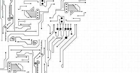 Circuit board electronic or electrical line on white background. Technology concept vector illustration.