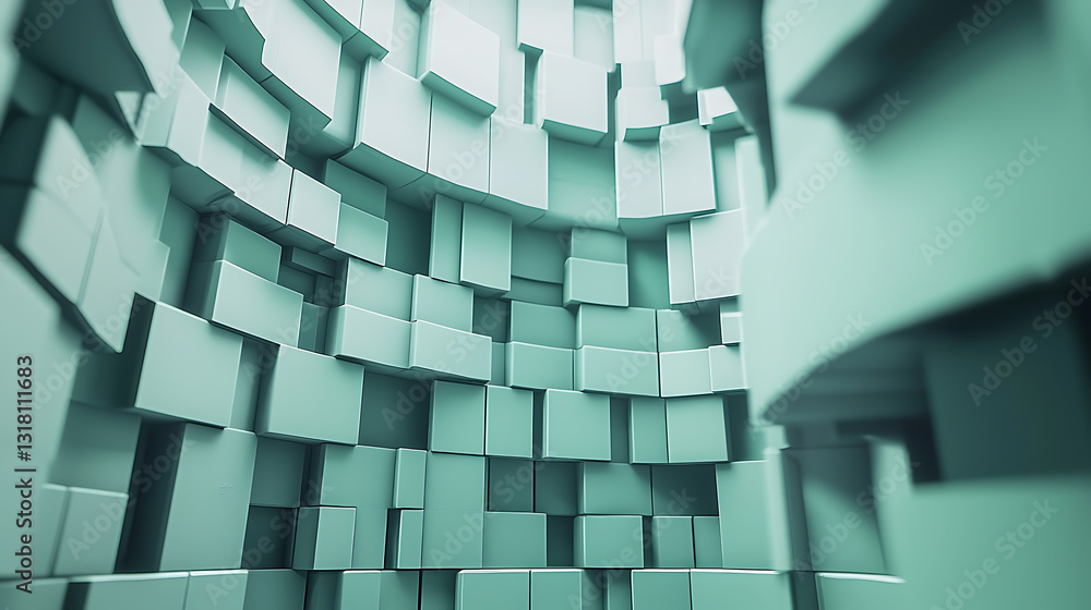 Poster dynamic cubic structure design modern architecture 3d render indoor environment aerial view abstract
