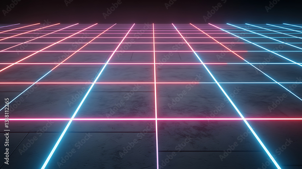 Poster dynamic neon grid design futuristic studio digital art abstract environment perspective view retro c