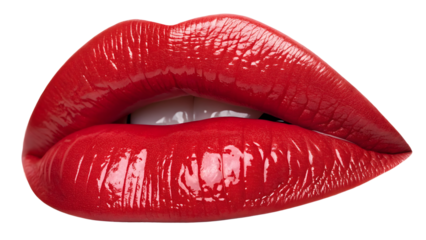 red female lips cut out on white or transparent background, png