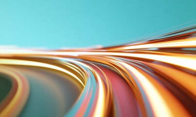 Abstract fiber optic cables glow, curve into the distance. For technology use