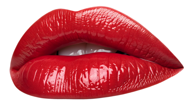 red female lips cut out on white or transparent background, png