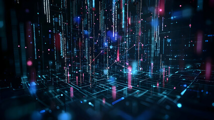 Fototapeta premium 3D Render Of Futuristic Cyberspace Data Stream With Pink And Blue Glowing Lines
