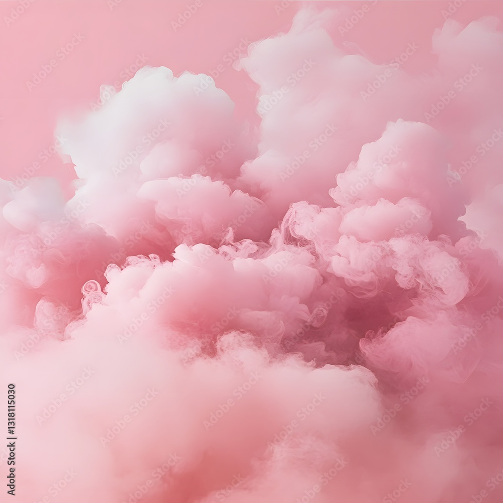 Poster pink and white clouds fill the image creating a soft atmosphere