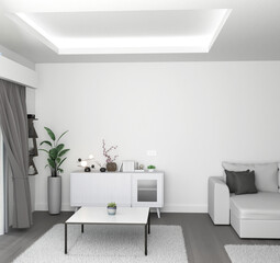 3d render modern minimalist living room interior deign