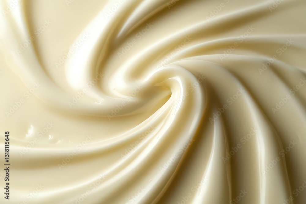 Poster smooth creamy texture swirling in a circular pattern, evoking a sense of richness and indulgence