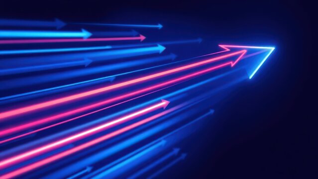 a close up of a neon arrow pointing in different directions, 