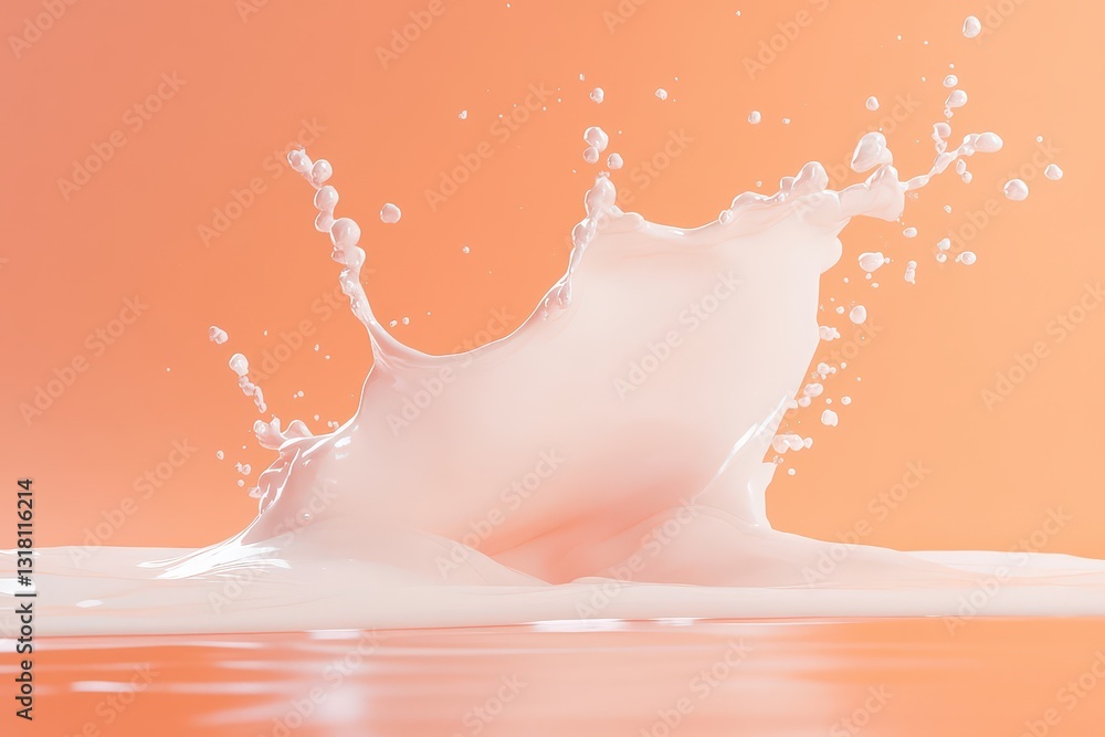 Aufkleber splash of milk against a soft orange background, creating a dynamic and vibrant visual effect