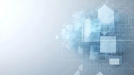 Fototapeta premium Abstract Digital Composition Of Blue And White Geometric Shapes Connected By Glowing Lines Against Light Background