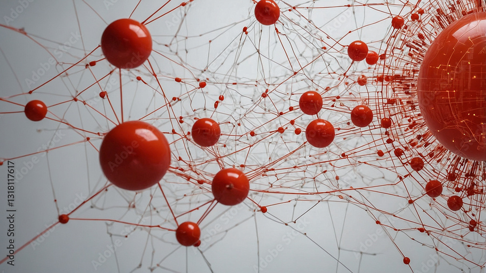 Poster abstract network of red spheres and interconnected lines