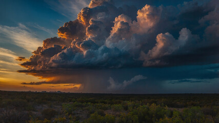  Dramatic Thunderstorm Clouds at Sunset Over Open Landscape