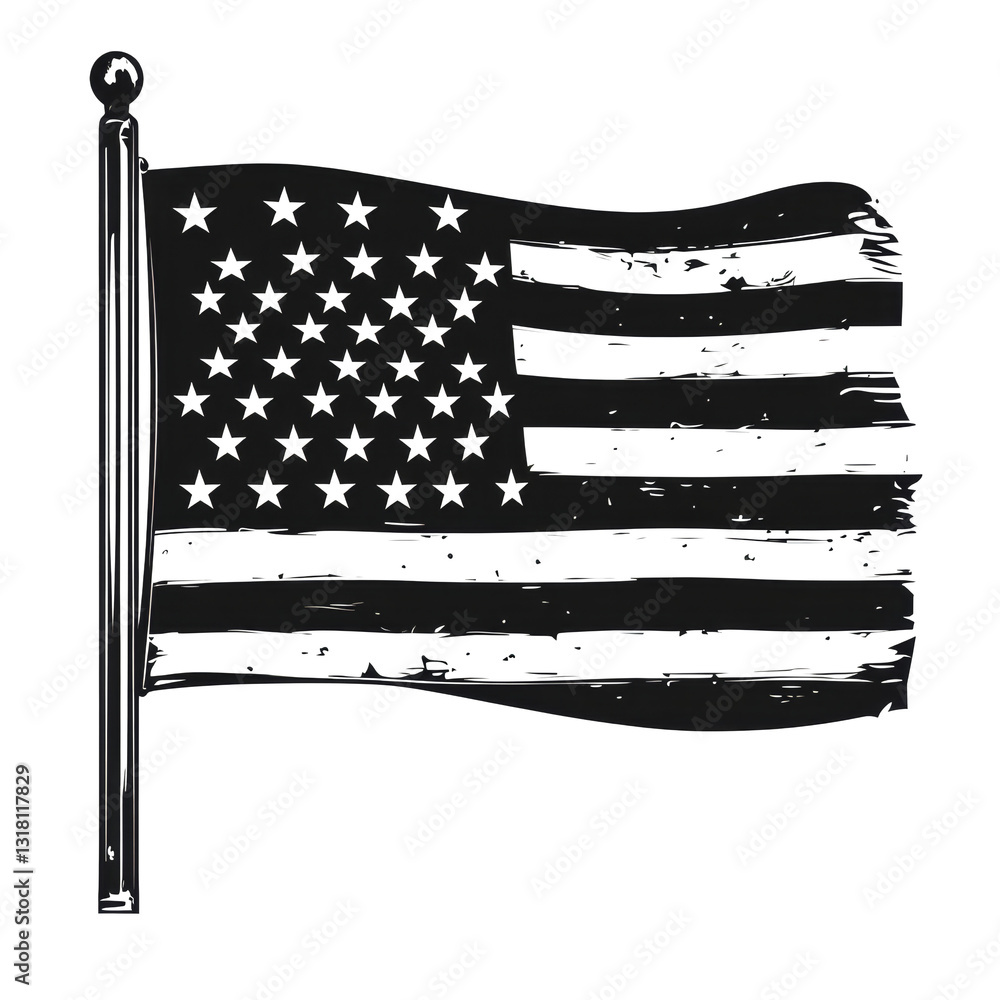 Poster black american flag vector with distressed design set against a transparent backdrop for digital use