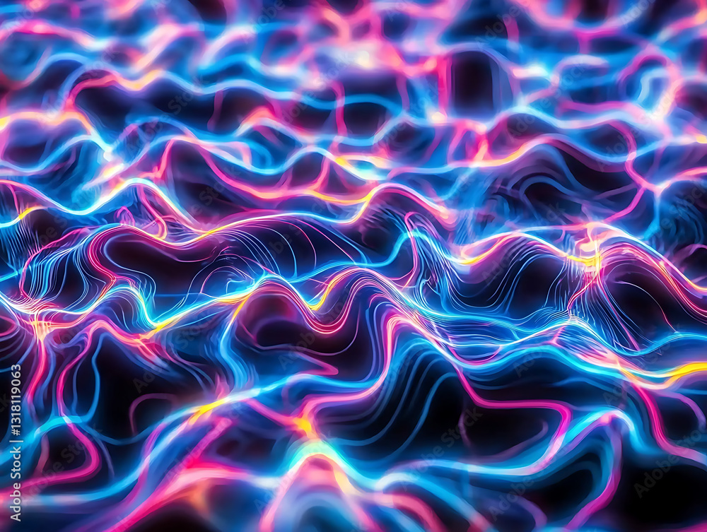Poster dynamic colorful waves of light abstract art digital rendering dark background vibrant patterns visu