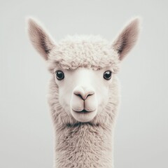 Fototapeta premium Portrait of a Cute Alpaca with Fluffy Fur and Expressive Eyes Against Soft Background