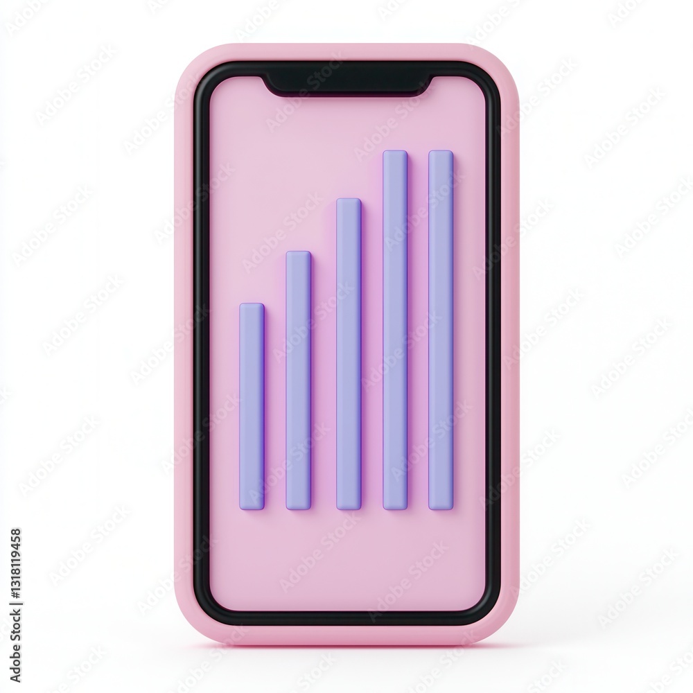 Aufkleber pink phone with graph displaying growth and success concept in minimal style