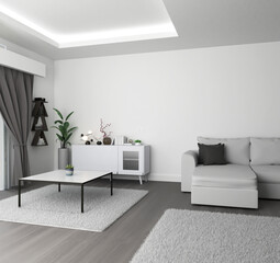 3d render modern minimalist living room interior deign