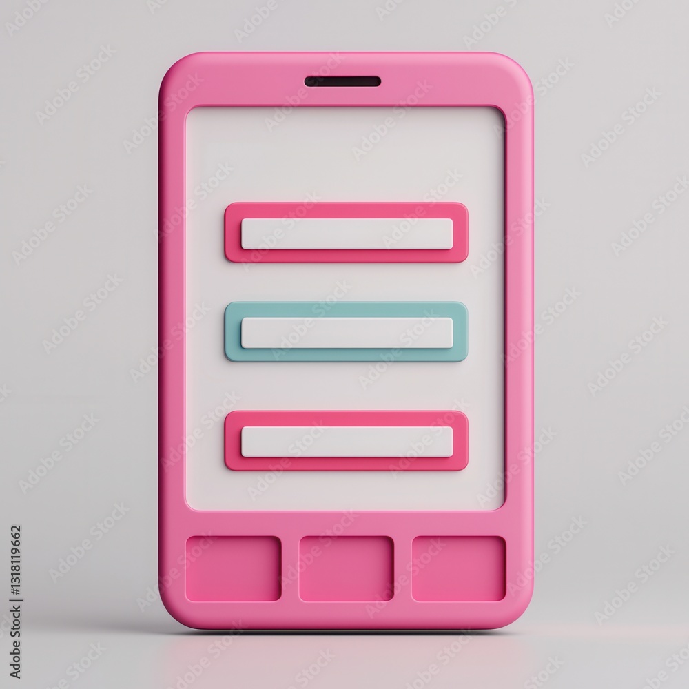 Poster colorful smartphone mock-up with buttons on white background in a minimalist style