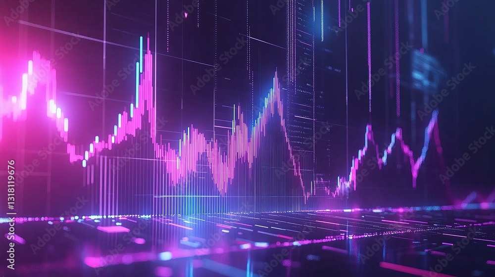 Poster futuristic digital chart with rising lines and transformative scale