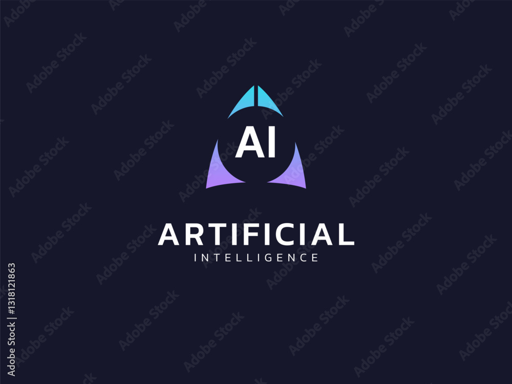 Wall mural artificial intelligence with letter ai in abstract rocket shape symbol technology analysis logo vect