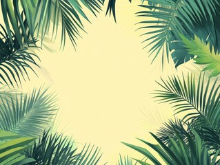 Tropical Palm Leaf Frame Illustration with Light Yellow Background for Text or Image.