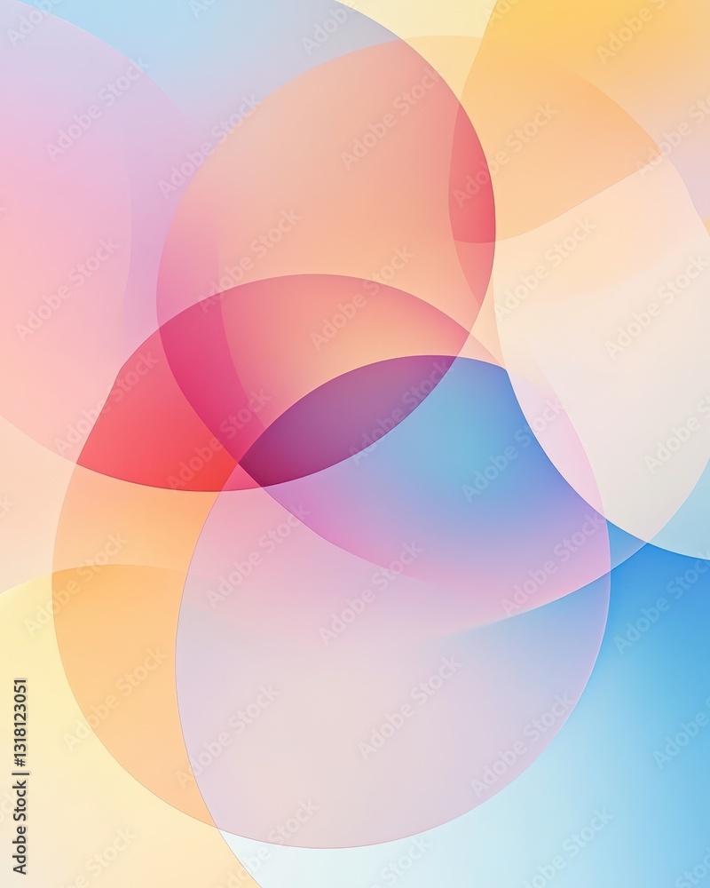 Poster pastel colored circles overlapping abstract background, soft gradient design.