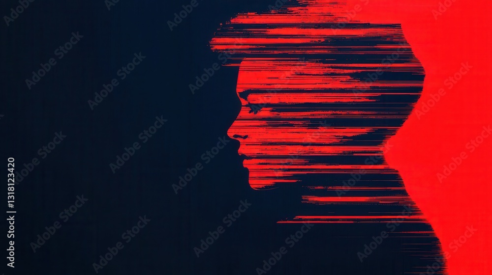 Poster abstract silhouette of a person with dynamic red and black background effect